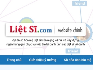 Giao diện của website tim mộ liệt sĩ.