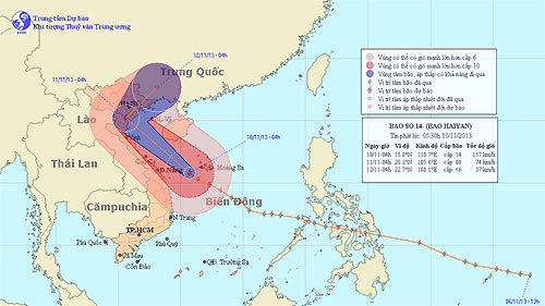 Hình ảnh đường đi và vị trí cơn bão