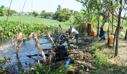 Bơm chuyền cứu lúa trong mùa khô na9m 2016. Ảnh: Ngô Tông