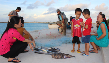 Tuổi thơ của trẻ em ở Trường Sa gắn liền với những điều bình dị nhất. Đó là những buổi sáng theo mẹ ra đón cha thả lưới về, rộn tiếng cười đùa hồn nhiên  bên những sản vật của biển.