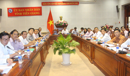 Quang cảnh hội nghị tại điểm cầu Tiền Giang.