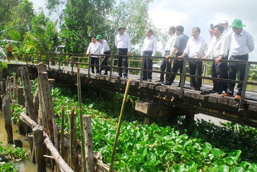 Ngành chức năng kiểm tra 1 đập tạm tại huyện Cái Bè.