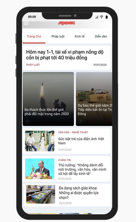 Giao diện trên nền tảng thiết bị di động.
