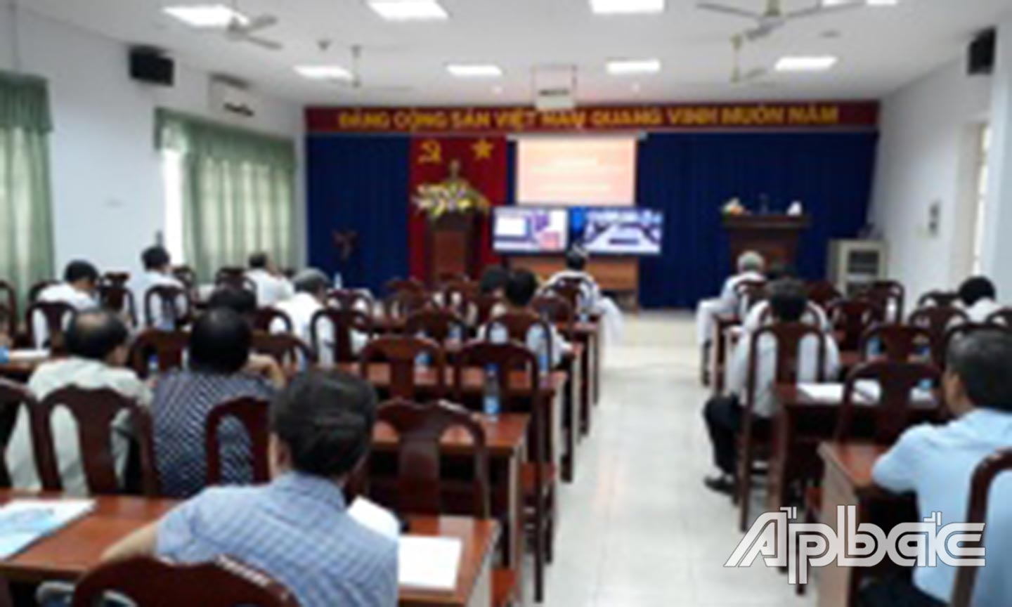 Quang cảnh hội nghị tại điểm cầu tại Tiền Giang.