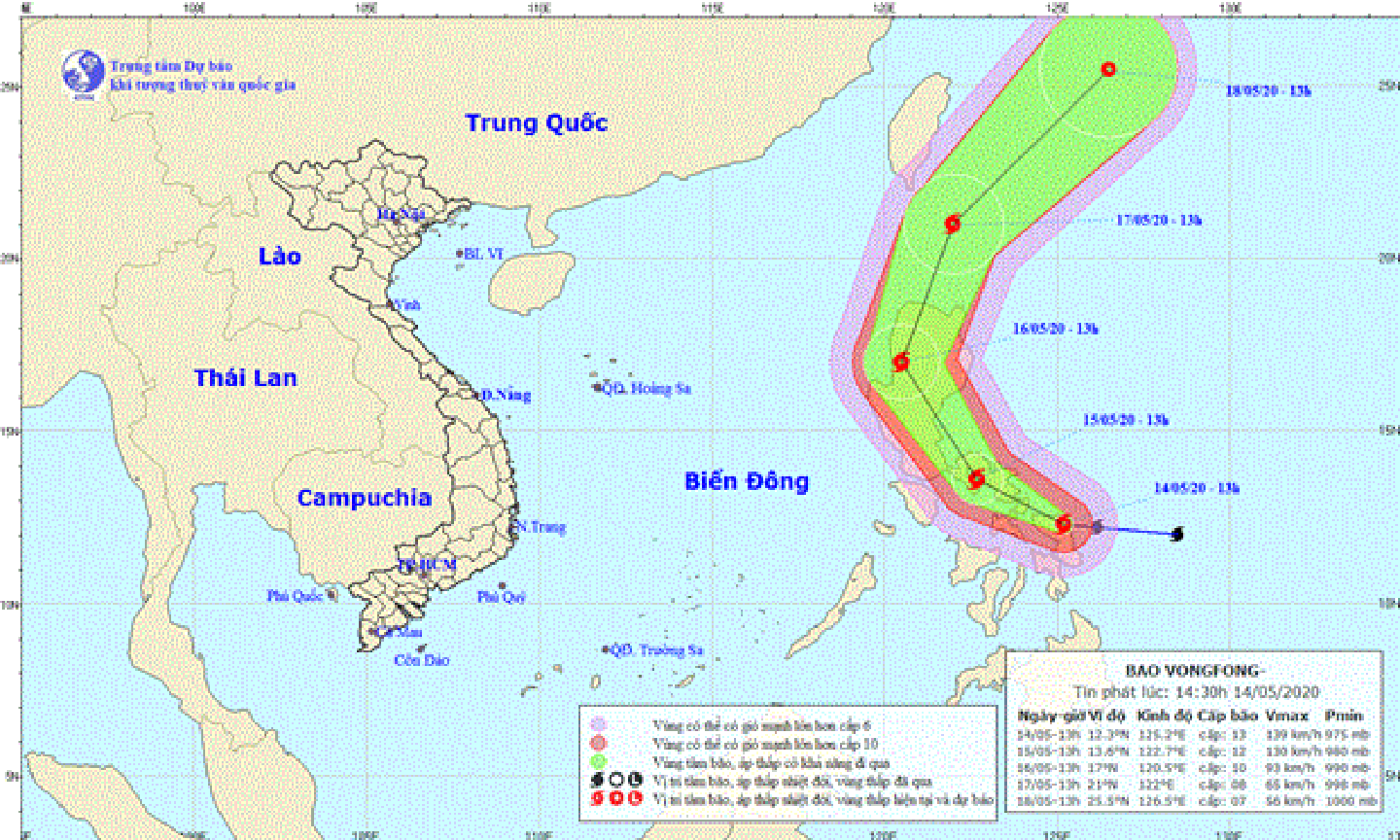 Vị trí và đường đi của bão. (Nguồn: nchmf.gov.vn)