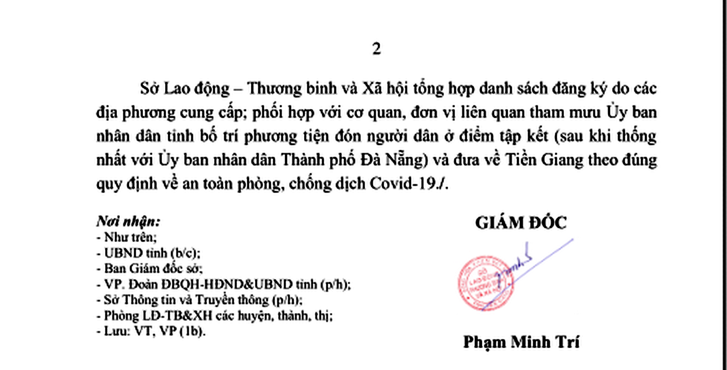 Công văn của Sở LĐ-TB&XH Tiền Giang