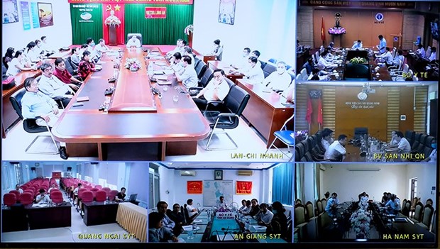 Các điểm cầu tại buổi giao ban trực tuyến. (Ảnh: PV/Vietnam+)