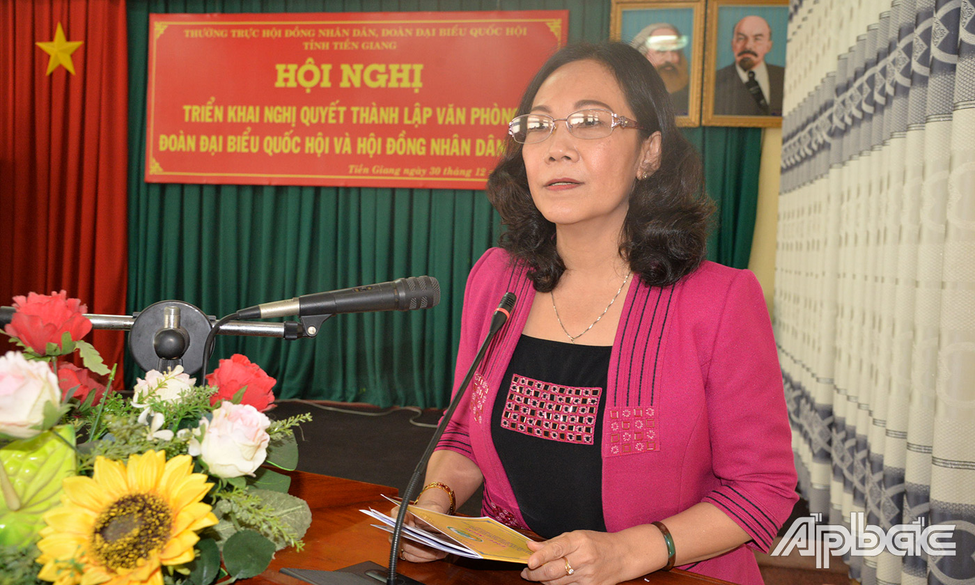 Đồng chí Nguyễn Thị Sáng phát biể chỉ đạo tại hội nghị