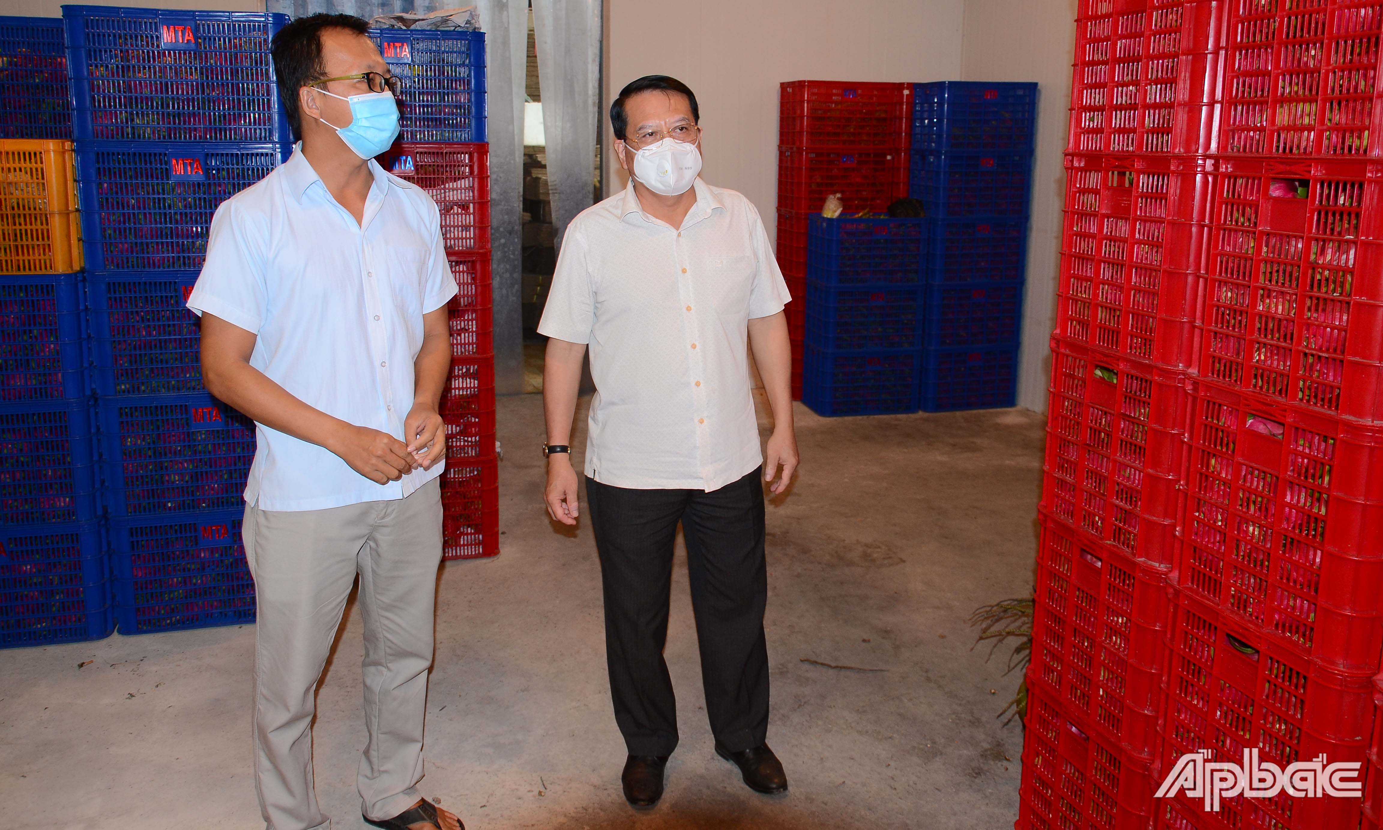 Đồng chí Phạm Văn Trọng thăm, kiểm tra tại HTX Mỹ Tịnh An.