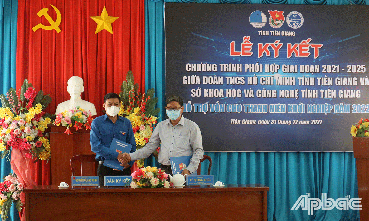 Ban thường vụ Tỉnh Đoàn phối hợp Sở Khoa học và Công nghệ tỉnh Tiền Giang tổ chức Lễ Ký kết Chương trình phối hợp giai đoạn 2021 - 2025.