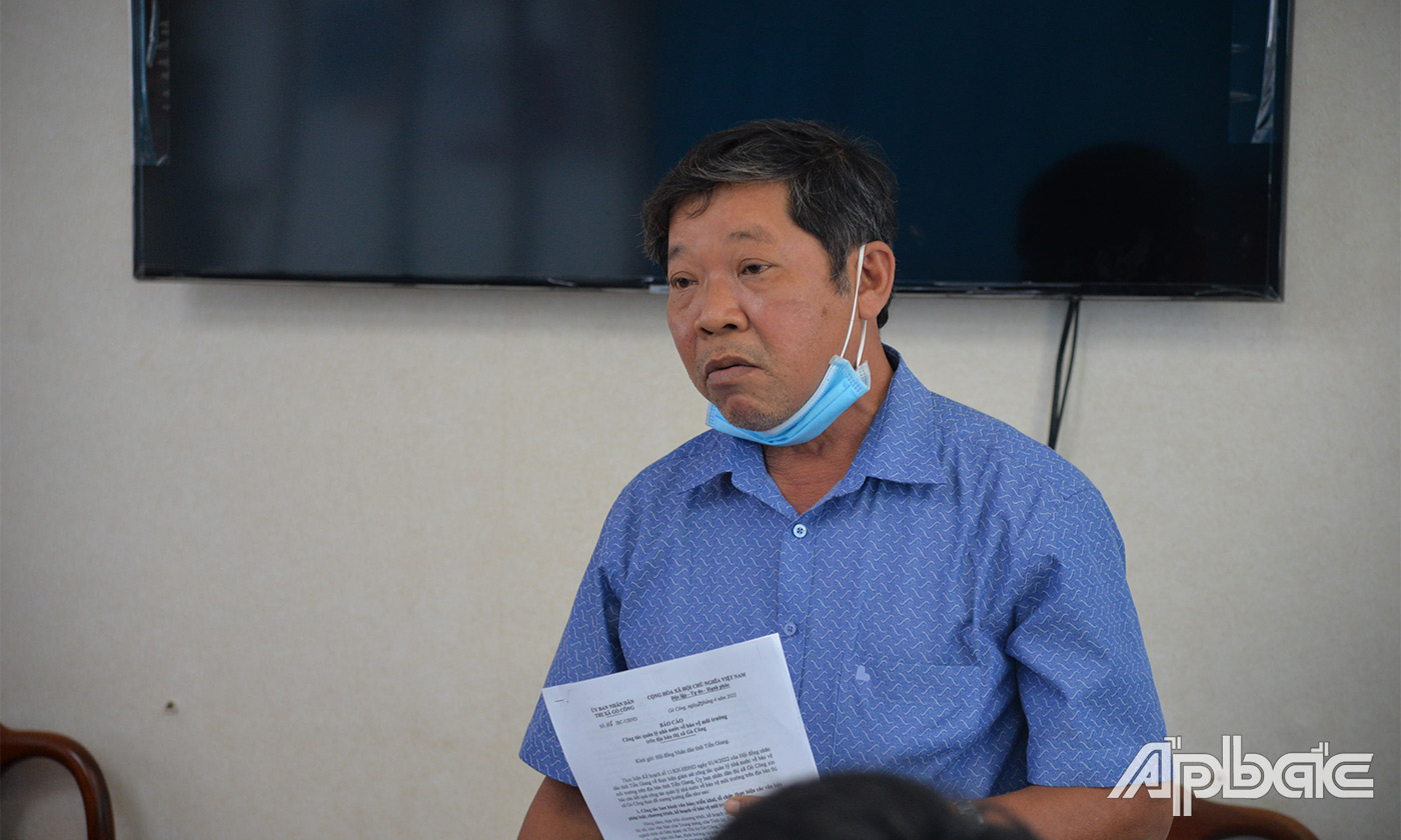 Lãnh đạo Công ty Cổ phần Công trình đô thị Gò Công phát biểu về tình hình thu gom rác tại địa phương