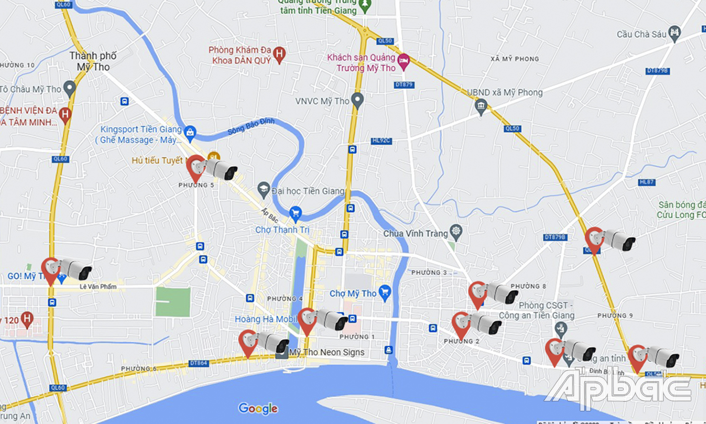 Vị trí lắp đặt hệ thống camera thông minh xử lý vi phạm giao thông trên địa bàn TP. Mỹ Tho.