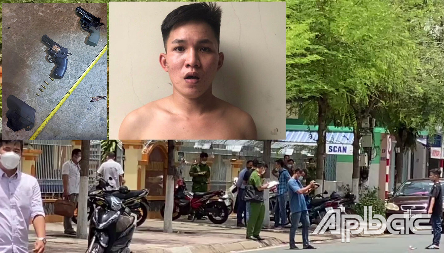 Đối tượng a và hiện trường vụ nổ súng.