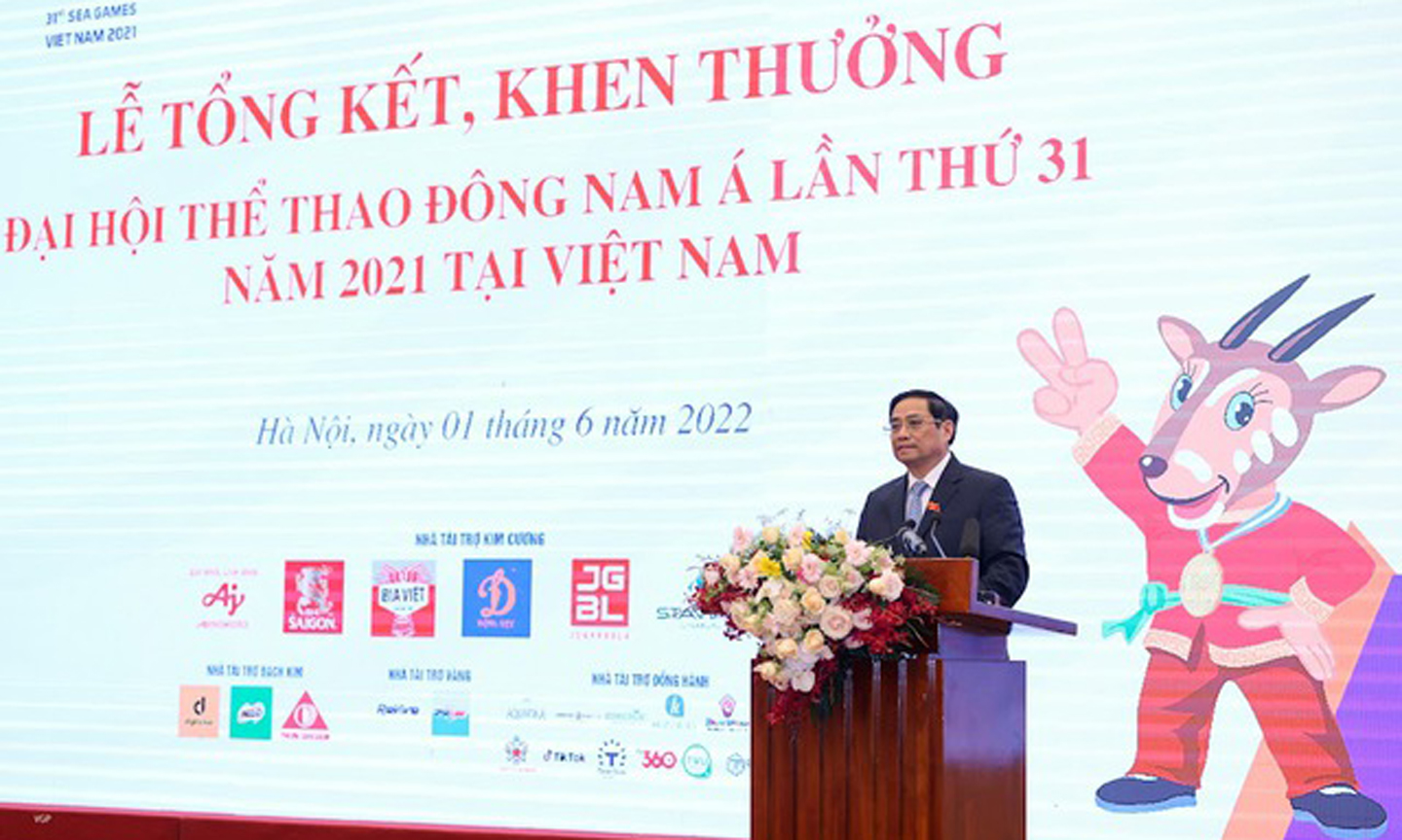 Thủ tướng Phạm Minh Chính dự lễ tổng kết, khen thưởng SEA Games 31 do Bộ Văn hóa, Thể thao và Du lịch tổ chức - Ảnh: VGP/Nhật Bắc
