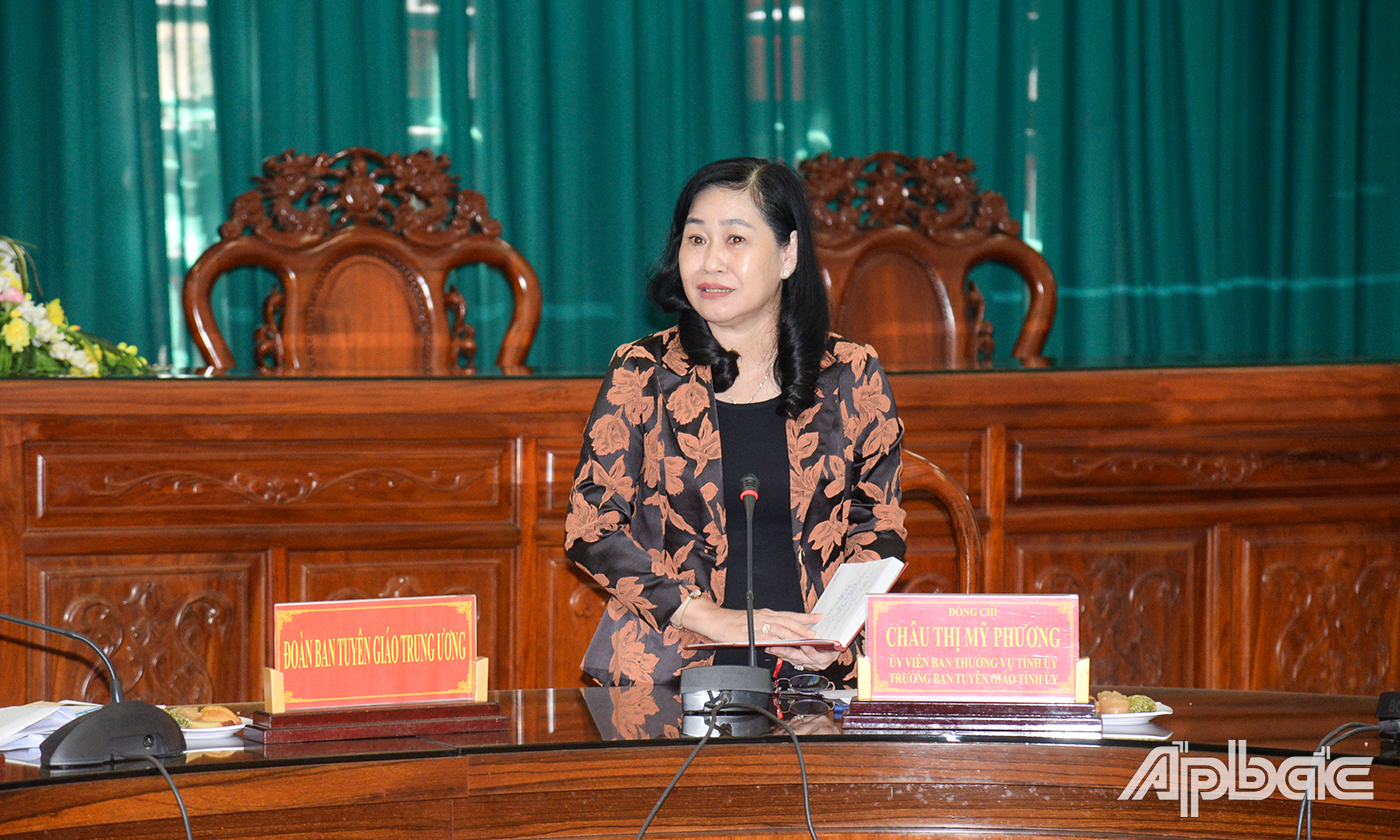 Đồng chí Châu Thị Mỹ Phương phát biểu tại buổi khảo sát.