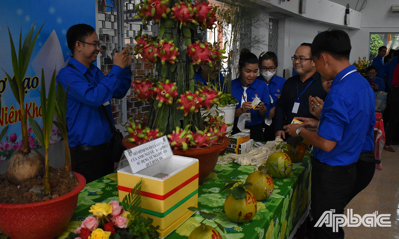Những sản phẩm phát triển kinh tế của đoàn viên thanh niên huyện Chợ Gạo trưng bày tại Đại hội.