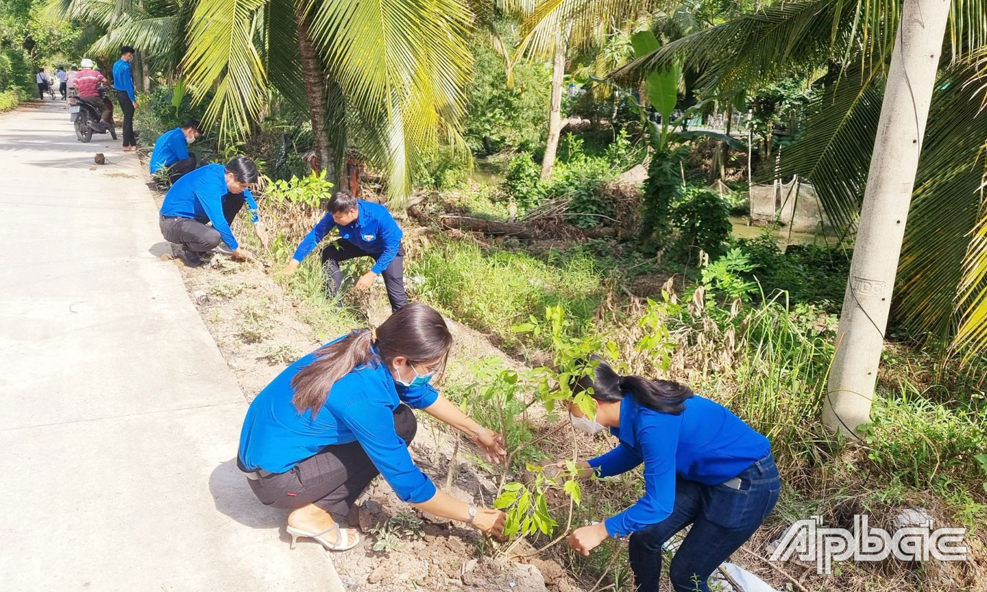 Tuổi trẻ thị xã ra quân trồng cây tại tuyến đường Nam lộ Dây thép (xã Tân Hội).