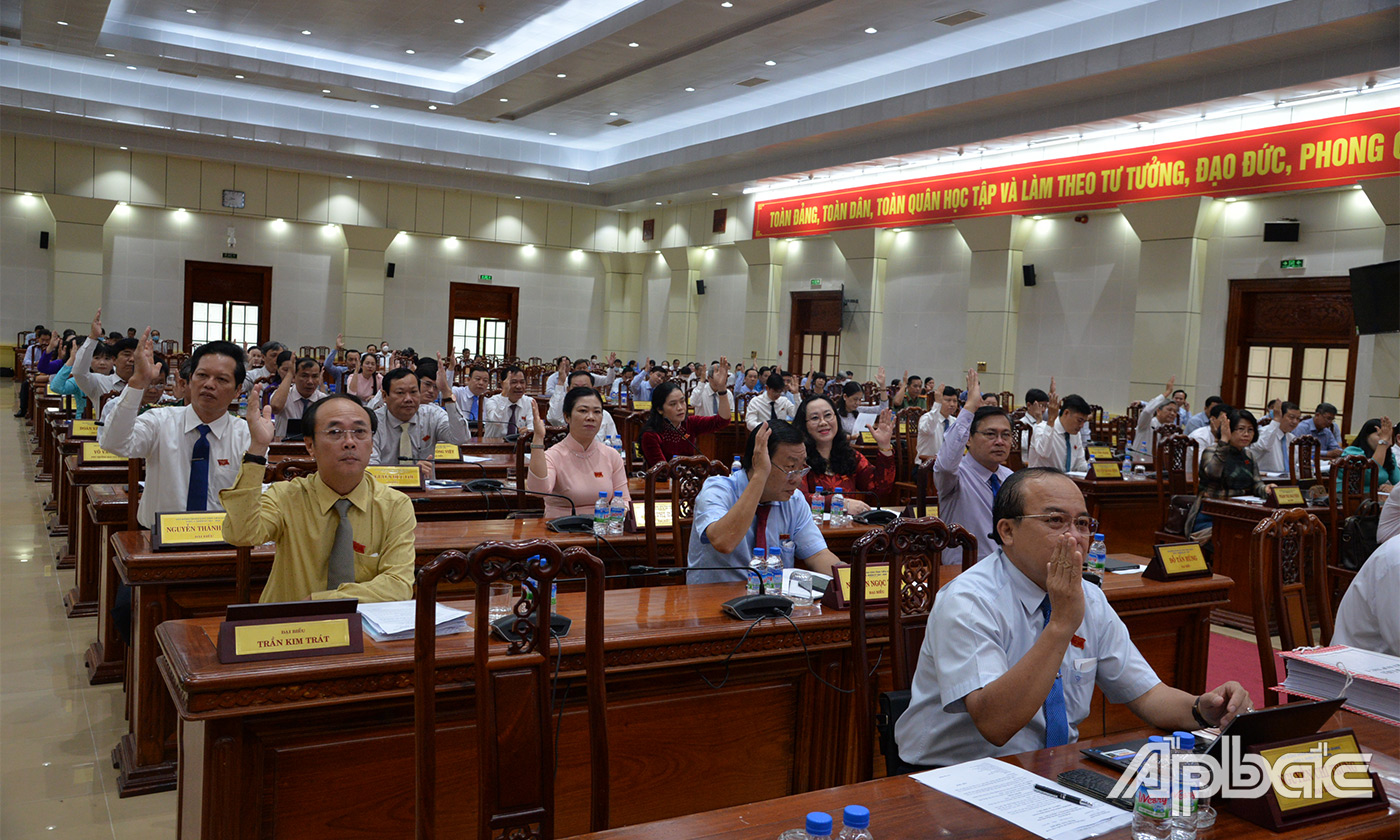 Đại biểu biểu quyết thông qua Nghị Quyết.