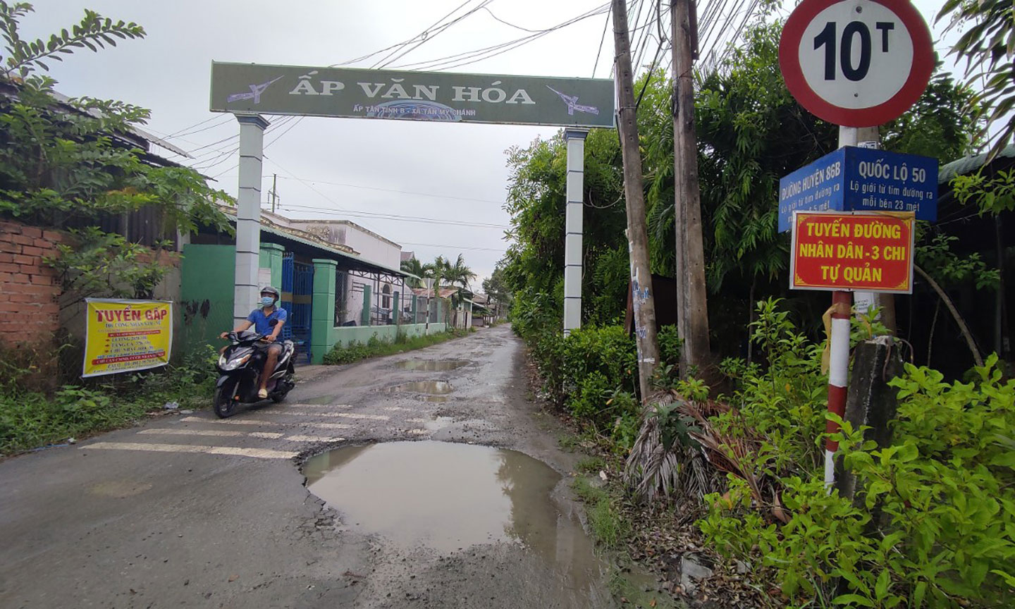 Tuyến đường huyện lộ 86B (xã Tân Mỹ Chánh, TP. Mỹ Tho) xuống cấp, tiềm ẩn nguy cơ mất ATGT.