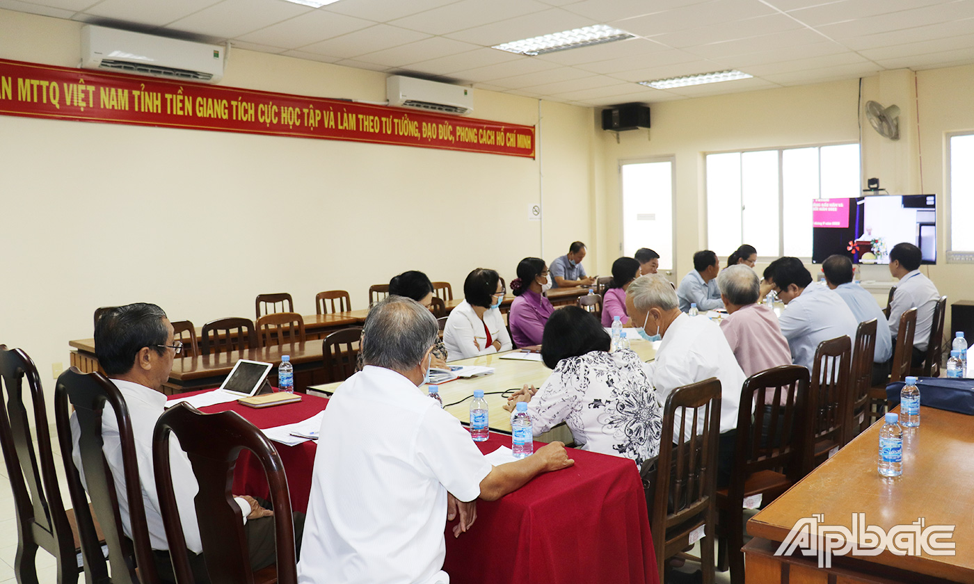 Quang cảnh hội nghị tại điểm cầu tỉnh Tiền Giang.