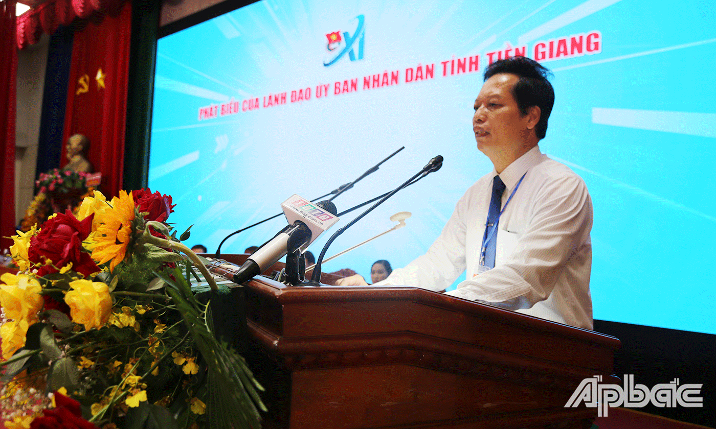 Phó Chủ tịch UBND tỉnh Tiền Giang Nguyễn Thành Diệu phát biểu tại Đại hội