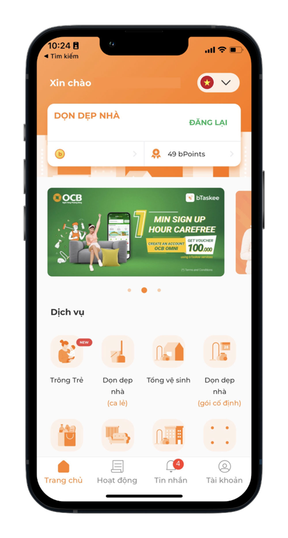 Đặt lịch dọn dẹp nhà tiện lợi qua app bTaskee.