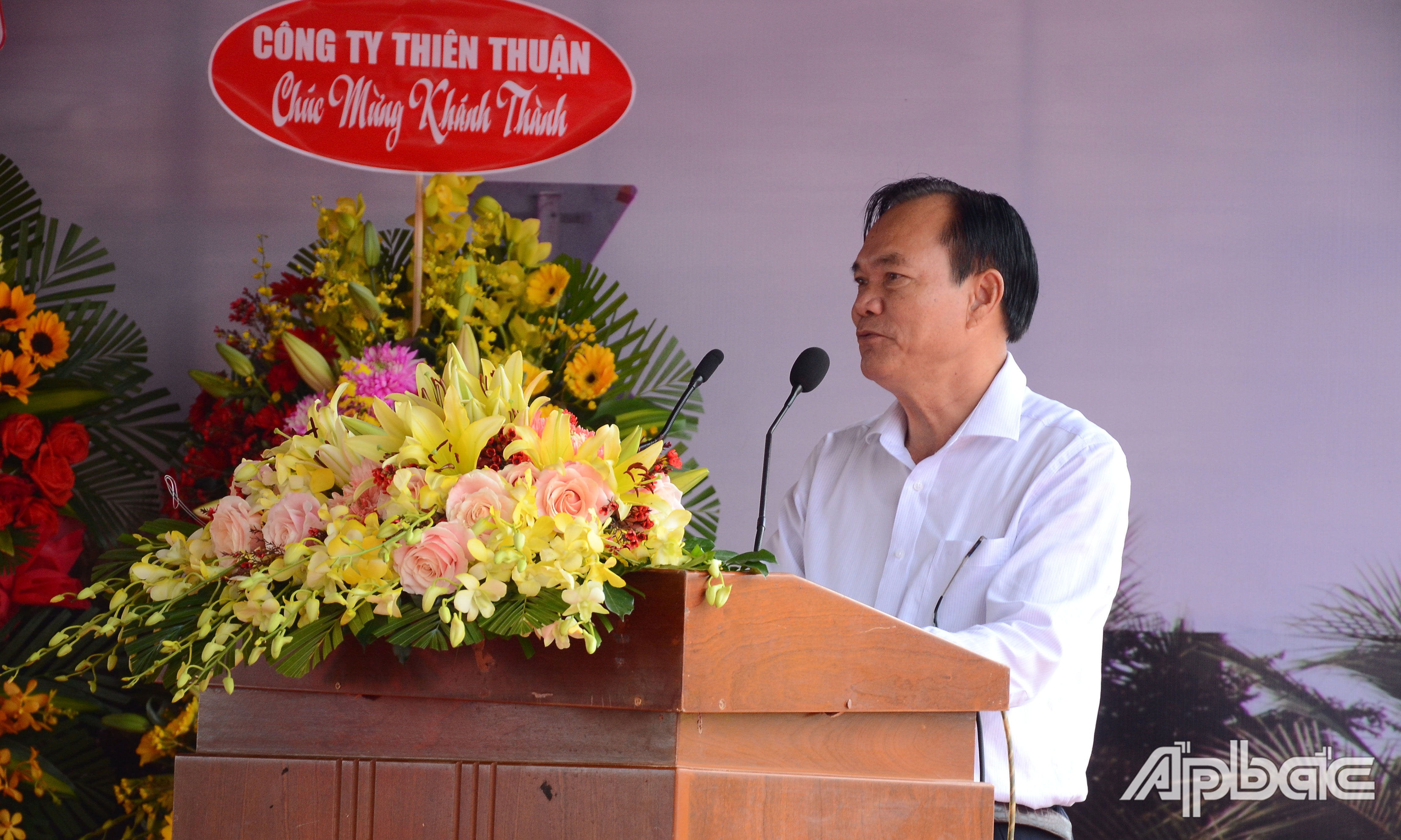 Ông Nguyễn Văn Thuận, Giám đốc Công ty TNHH Thương mại xây dựng Thiên Thuận phát biểu tại Lễ khánh thành.
