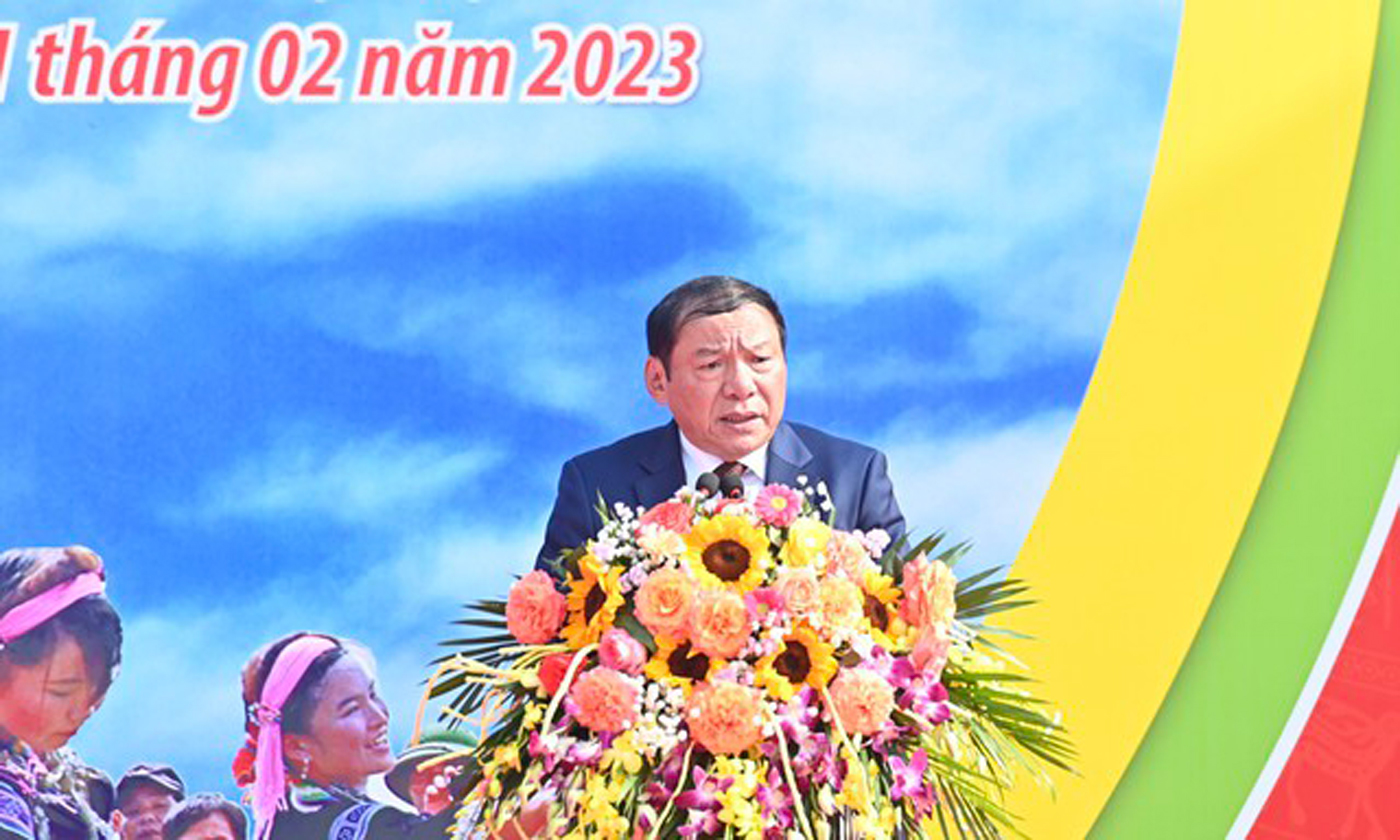 Bộ trưởng Bộ Văn hóa, Thể thao và Du lịch Nguyễn Văn Hùng phát biểu tại Lễ khai mạc - Ảnh: Đăng Khoa