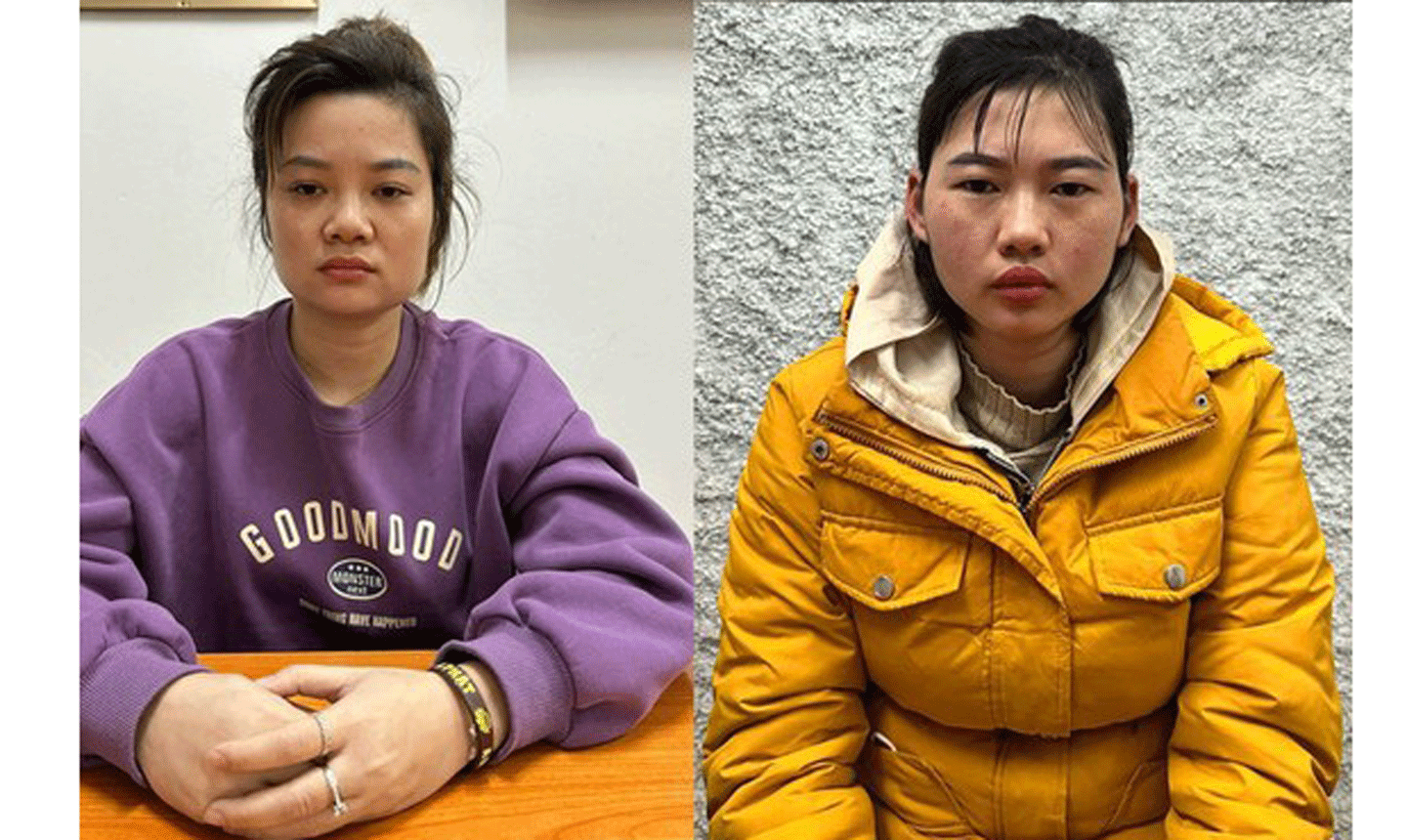 Bị can An (trái) và Lành tại cơ quan công an. Ảnh: Công an cung cấp.