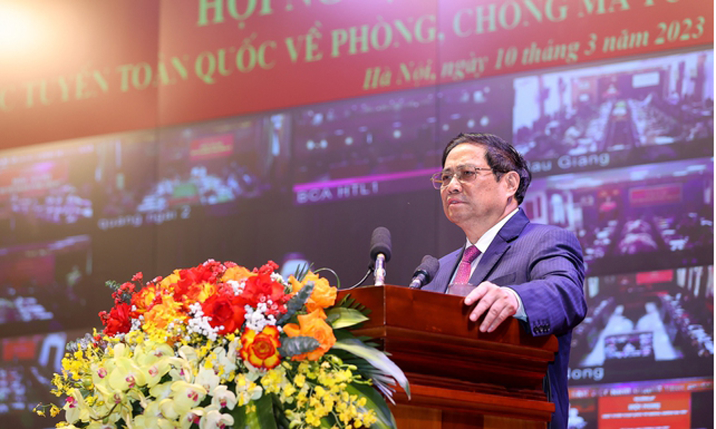 Thủ tướng Phạm Minh Chính nhấn mạnh, cần nâng cao hơn nữa nhận thức về hiểm họa ma túy và vai trò của công tác phòng chống ma túy - Ảnh: VGP/Nhật Bắc