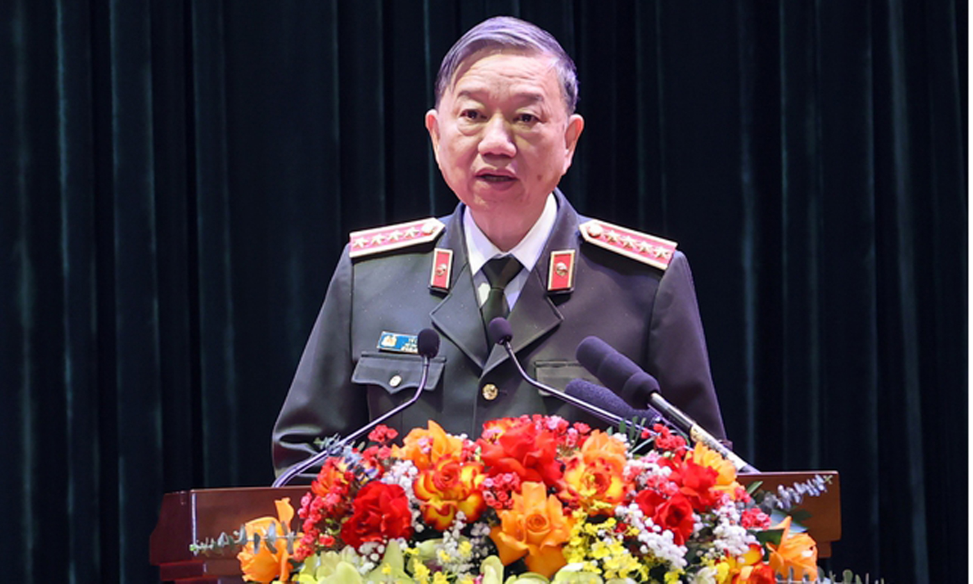 Bộ trưởng Bộ Công an Tô Lâm phát biểu tại hội nghị - Ảnh: VGP/Nhật Bắc