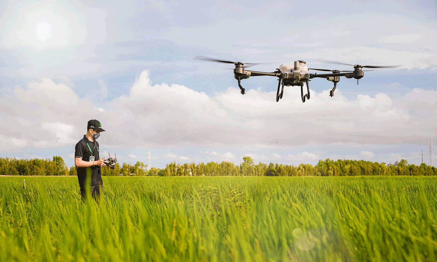 Sử dụng máy bay nông nghiệp có thể giúp tăng năng suất lên đến 120ha/ngày.