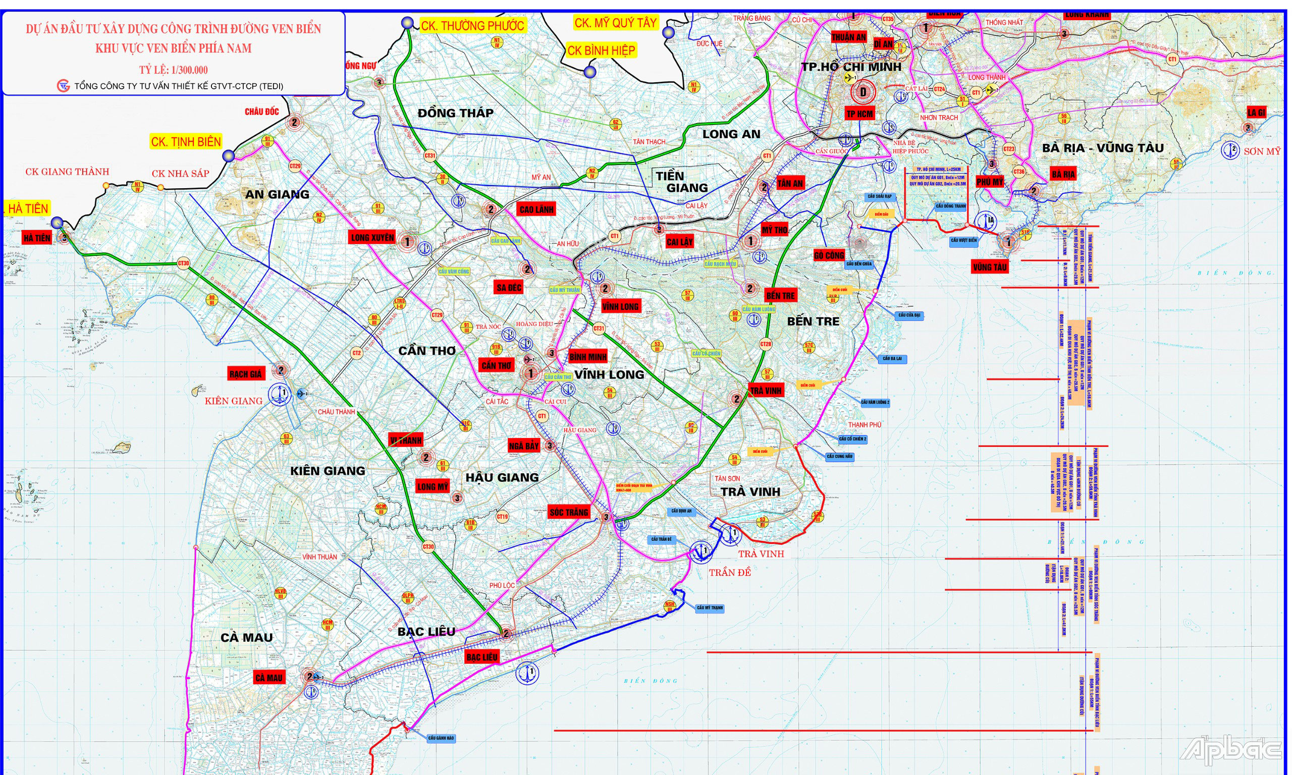 Tổng thể hướng tuyến đường bộ ven biển phía Nam.