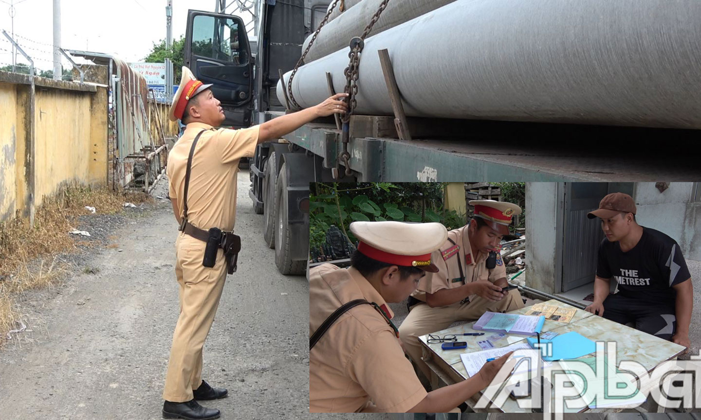Xử lý phương tiện container chở quá tải trên Quốc lộ 1.