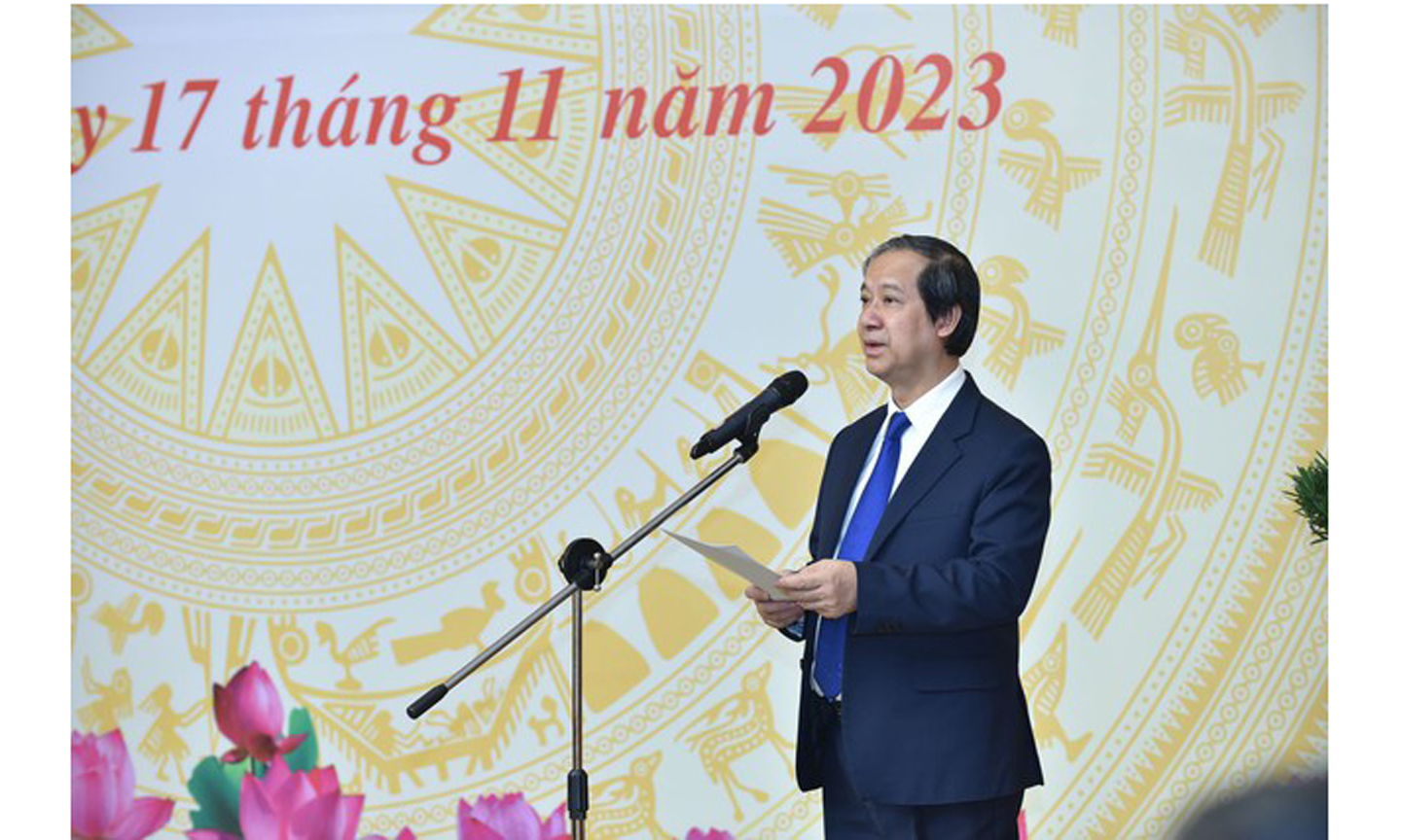 Bộ trưởng Bộ Giáo dục và Đào tạo Nguyễn Kim Sơn phát biểu tại buổi gặp mặt - Ảnh: VGP/Quang Thương