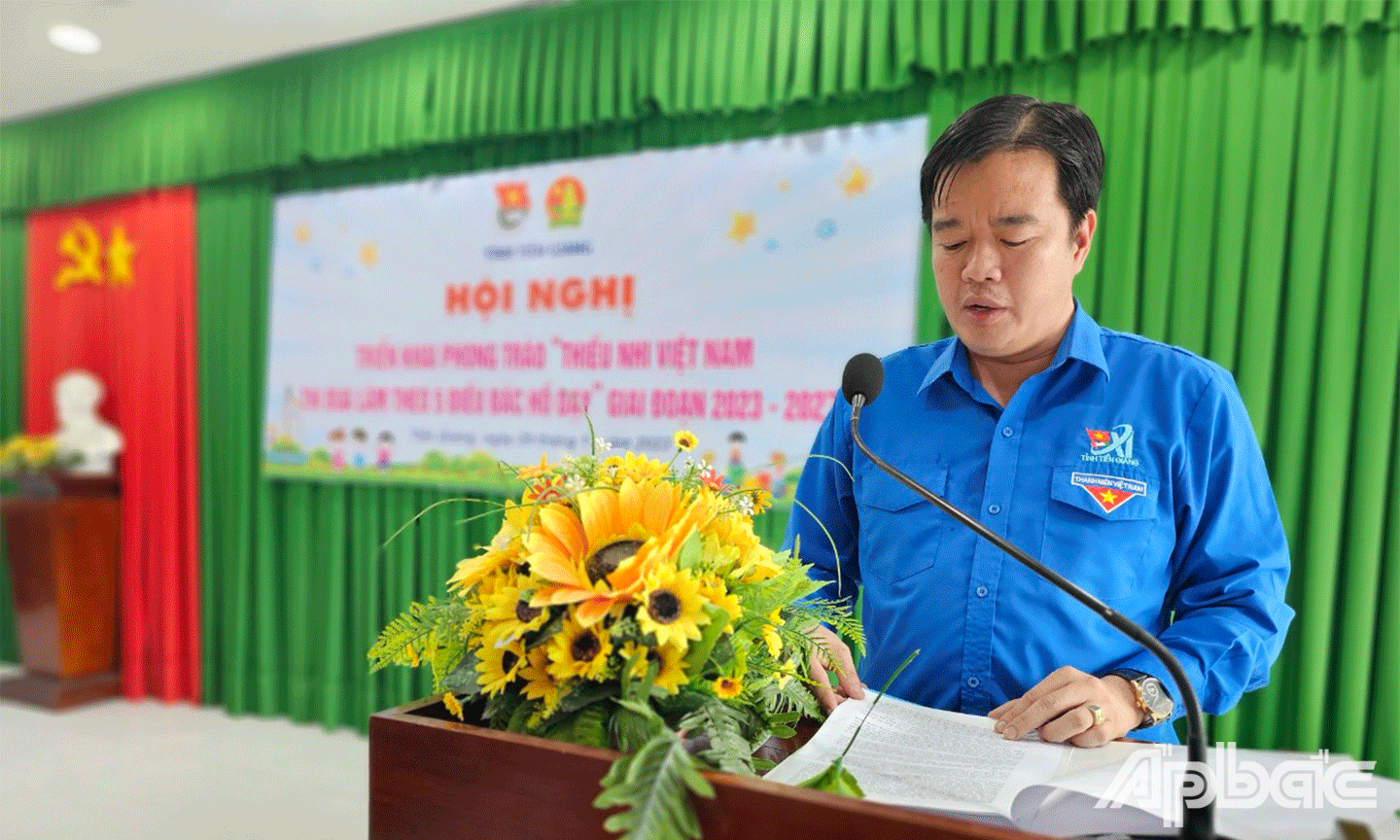 đồng chí Phạm Thanh Giang – Phó Bí thư Tỉnh Đoàn – Chủ tịch Hội đồng Đội tỉnh có đôi lời phát biểu biểu trong chương trình 