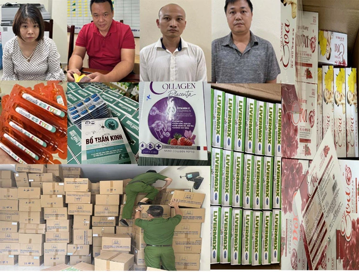 Bốn nghi phạm (hàng trên) và tang vật vụ án vừa bị công an bắt giữ hồi tháng 10- Ảnh: Công an tỉnh Thanh Hóa cung cấp.