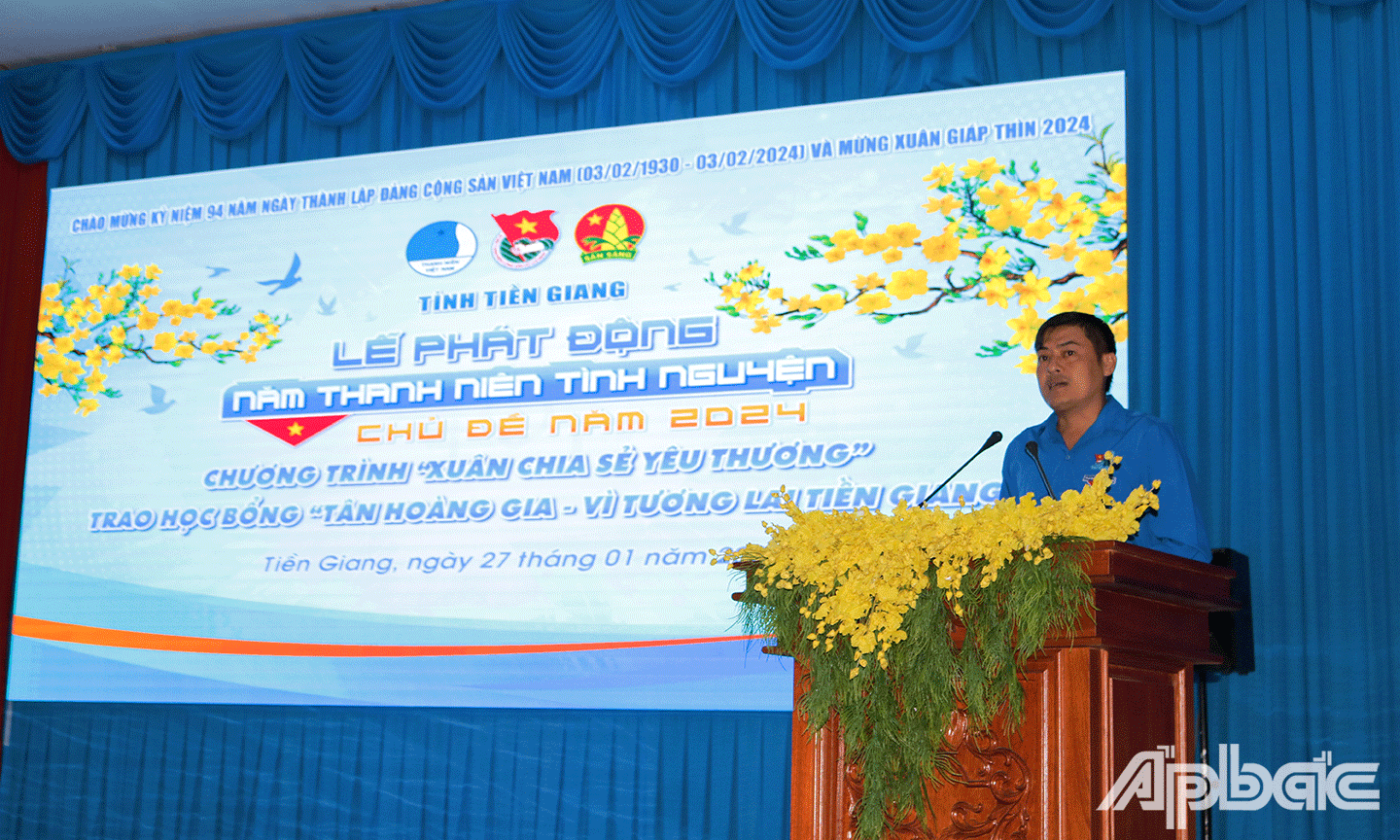 Đồng chí Nguyễn Quang Minh Bí thư Tỉnh đoàn Tiền Giang phát biểu khai mạc Chương trình