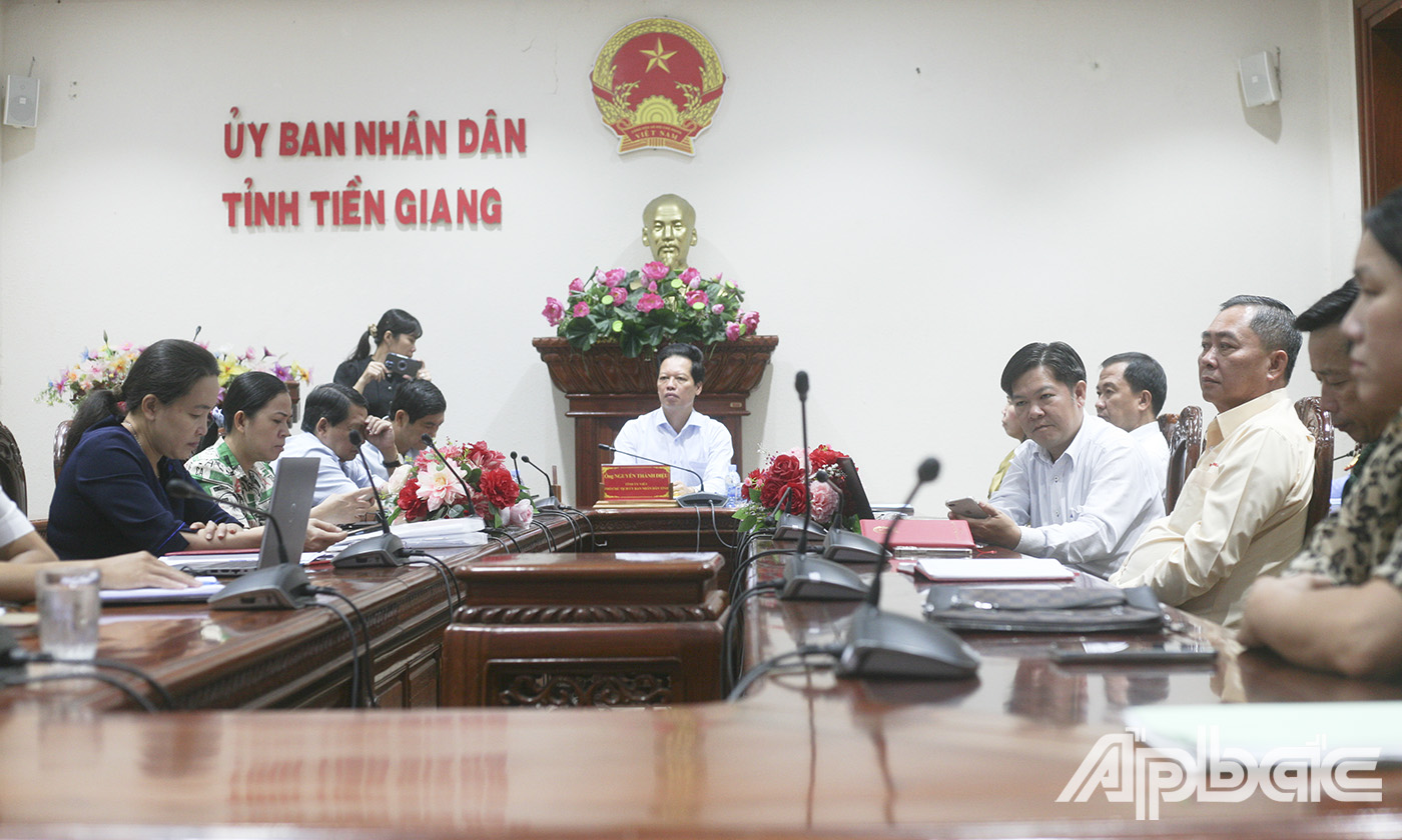 Quang cảnh hội nghị tại điểm cầu tỉnh Tiền Giang.
