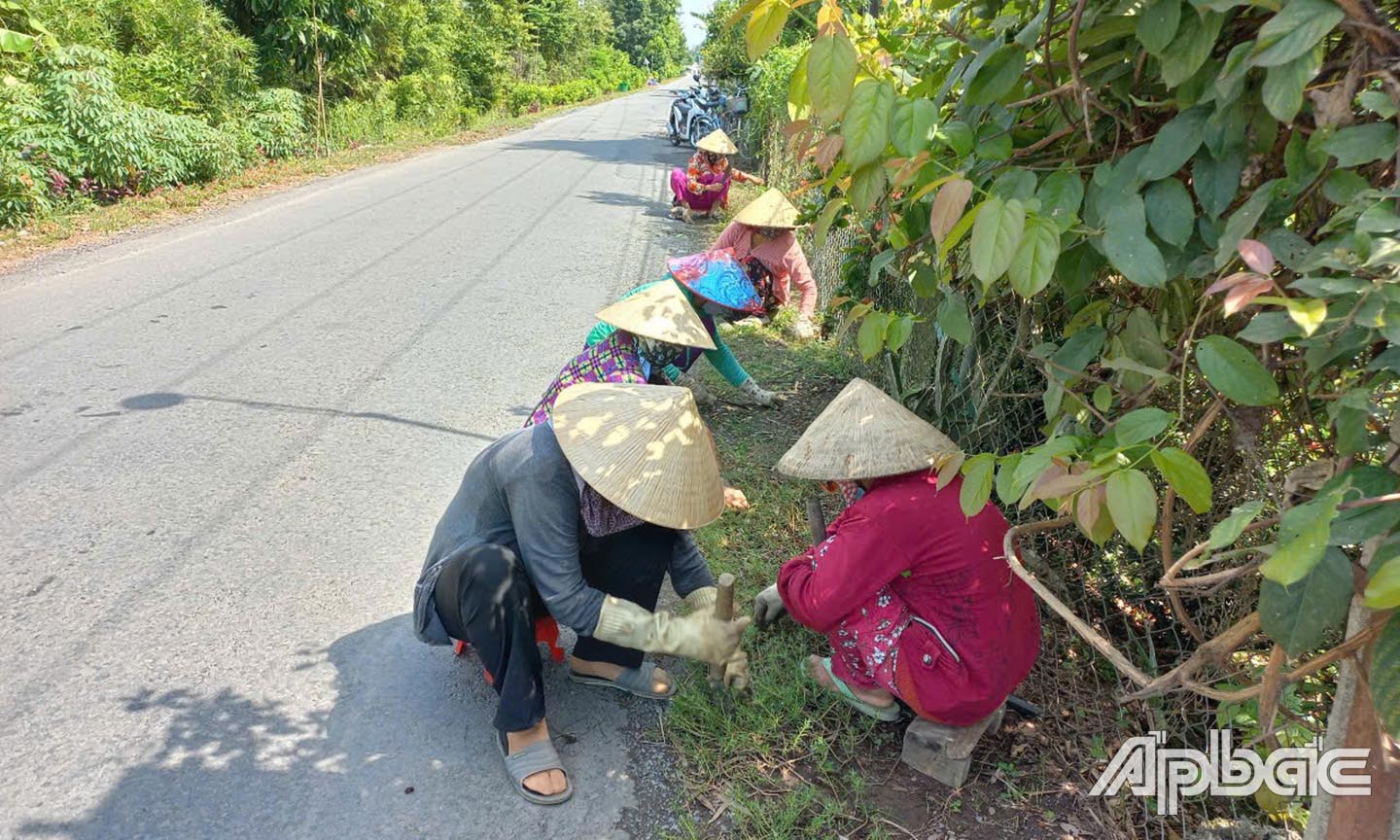 Phụ nữ trồng cây tại các tuyến đường.