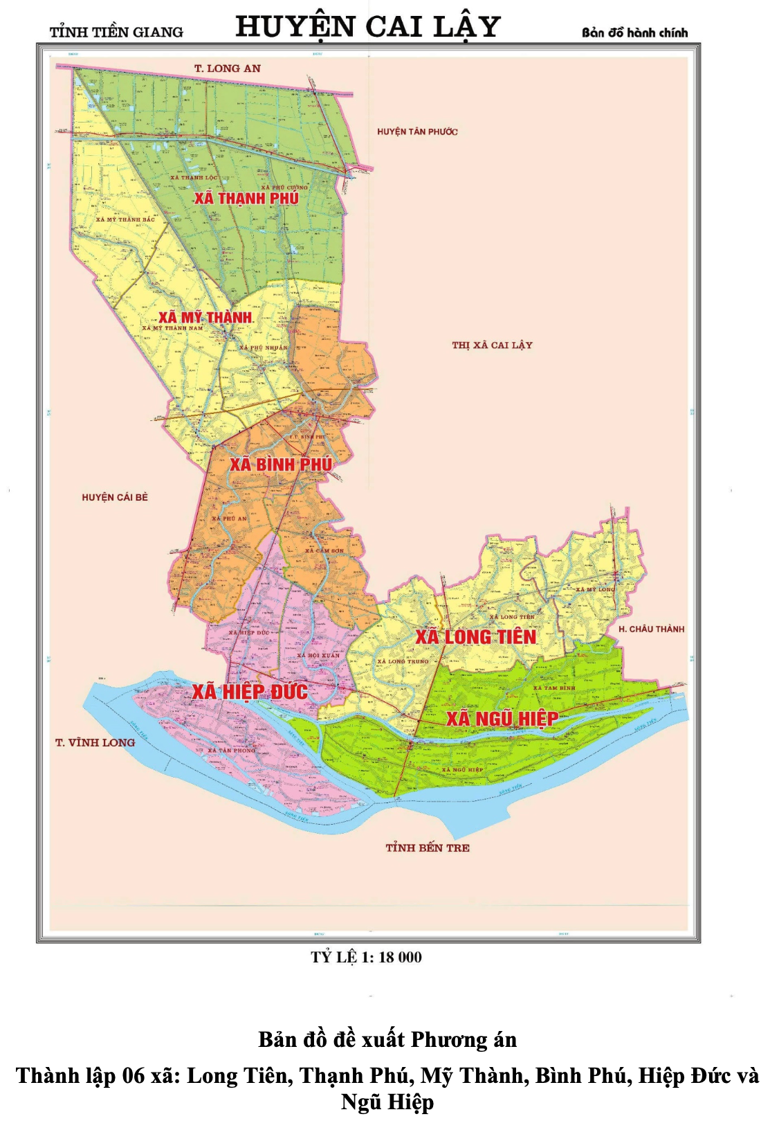 Bảng đồ huyện Cai Lậy sau sáp nhập các xã.