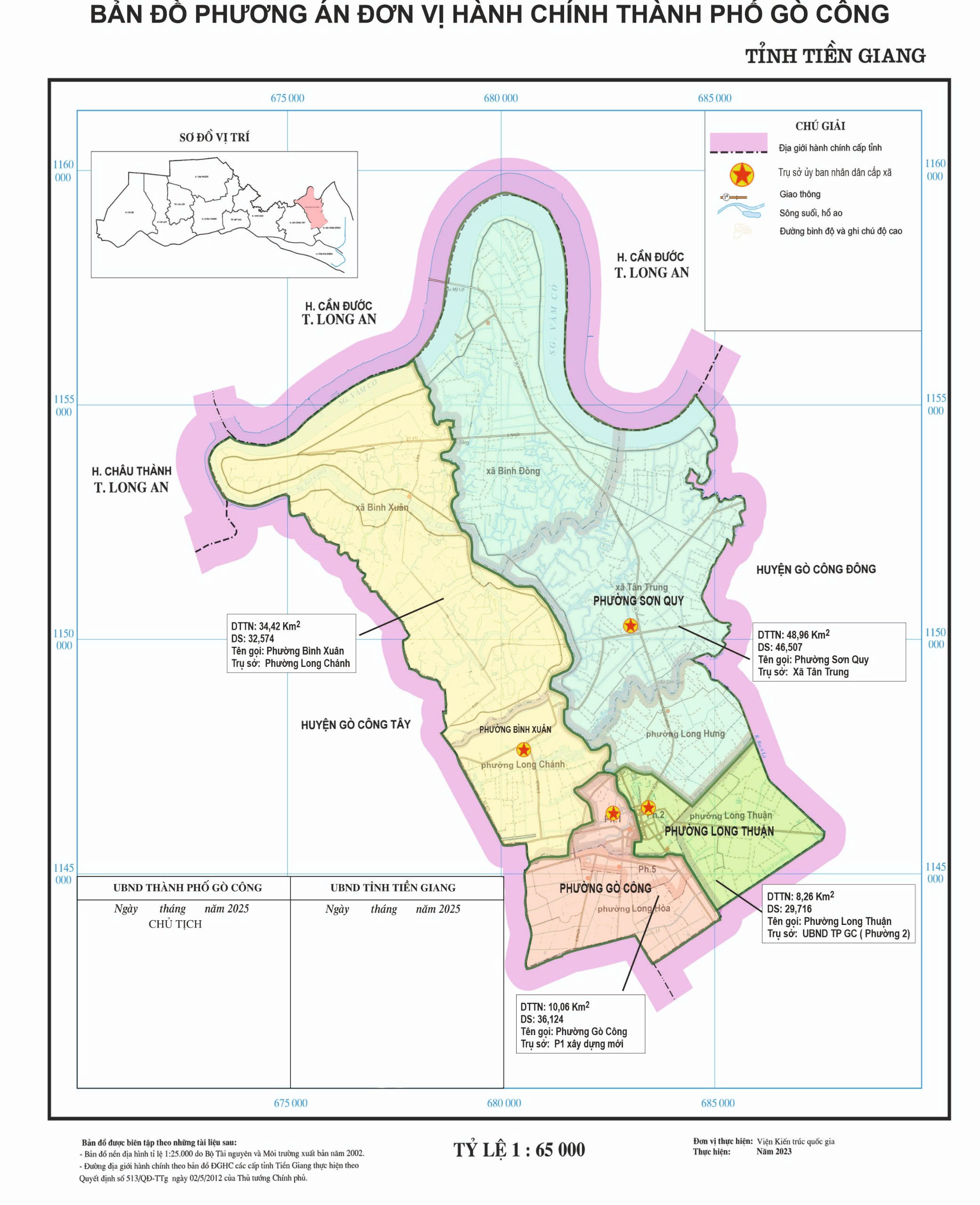 Bản đồ phương án sắp xếp đơn vị hành chính Thành phố Gò Công