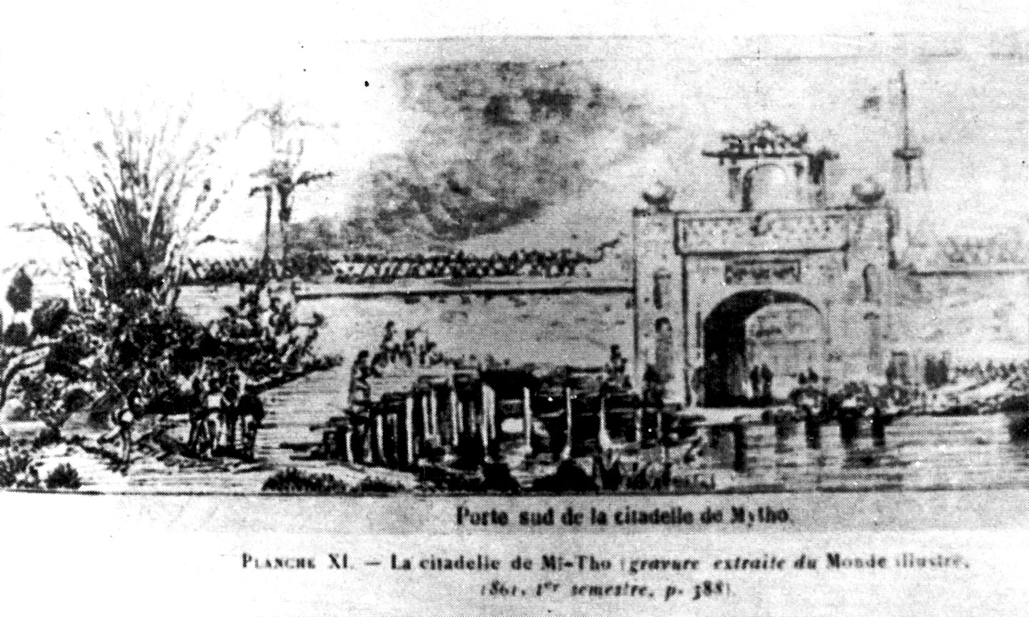 Mỹ Tho là đô thị có lịch sử lâu đời vào bậc nhất Nam bộ. Trong ảnh, Thành Mỹ Tho năm 1861.