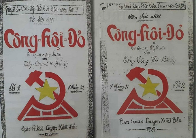 Trang bìa của hai cuốn Tạp chí Công hội Đỏ số 1 và số 2 (năm 1929), tiền thân của Tạp chí Lao động và Công đoàn.