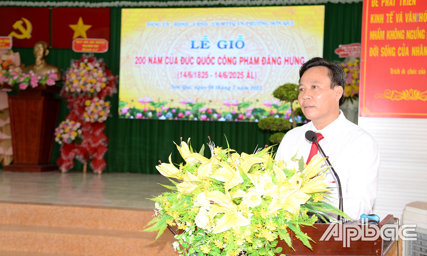 Đồng chí Giản Bá Huỳnh phát biểu tại Lễ giỗ.