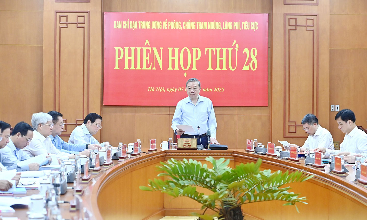 Tổng Bí thư Tô Lâm chủ trì Phiên họp thứ 28 của Ban Chỉ đạo Trung ương về phòng, chống tham nhũng, lãng phí, tiêu cực. Ảnh: nhandan.vn