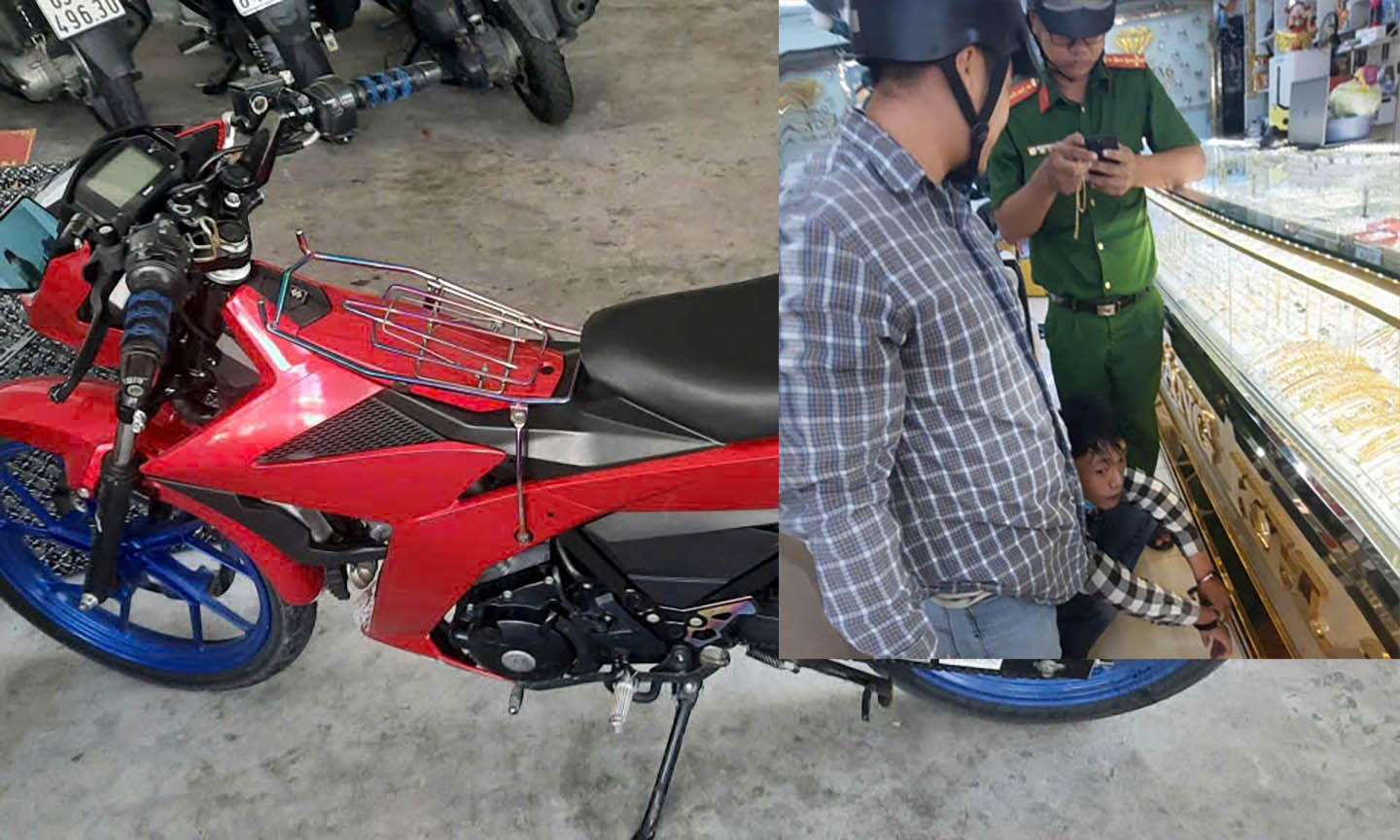 Đối tượng và tang vật. Ảnh PCTP đường phố.