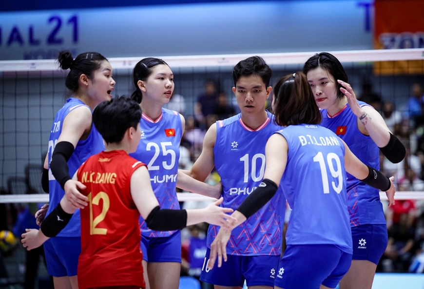 Các tuyển thủ bóng chuyền nữ Việt Nam trong trận thắng tuyển Philippines 3-1. Ảnh: Bóng chuyền Việt Nam.