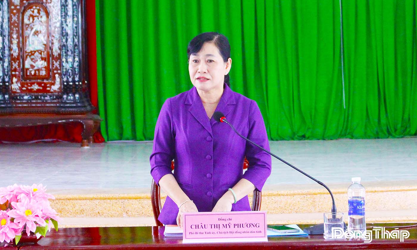 Đồng chí Châu Thị Mỹ Phương phát biểu chỉ đạo tại buổi làm việc.