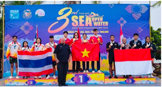 Đội tiếp sức 4x1.500m của Việt Nam đã giành HCV tại giải vô địch đường dài Đông Nam Á 2025. Ảnh: LÊ THANH